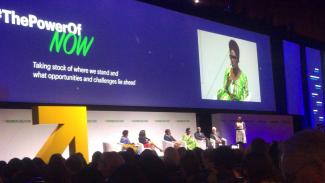 Oxfam Executive Director Winnie Byanyima speaking in one of the plenary sessions