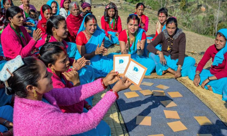 Women and girls taking part in a Pragati game in Nepal