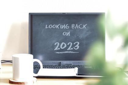 Looking back on 2023 display on computer on desk.. Shutterstock ID: 2379048867/Linaimages