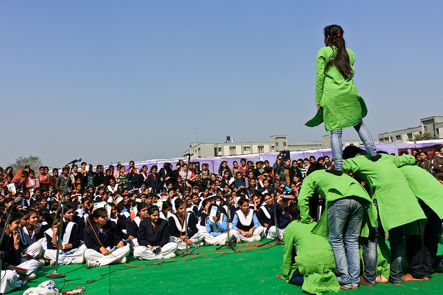 Students performing at an interactive theatre in one of the participating schools.