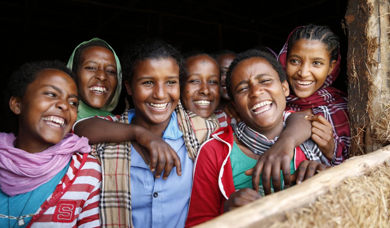 Girls laughing at a school in Ethiopia. Copyright: DFID