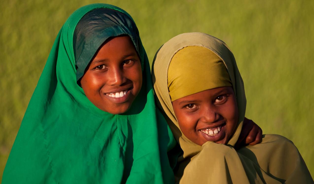 © Eric Lafforgue/2011. Portrait of teenage girls wearing green hijabs in Boorama, Somaliland.