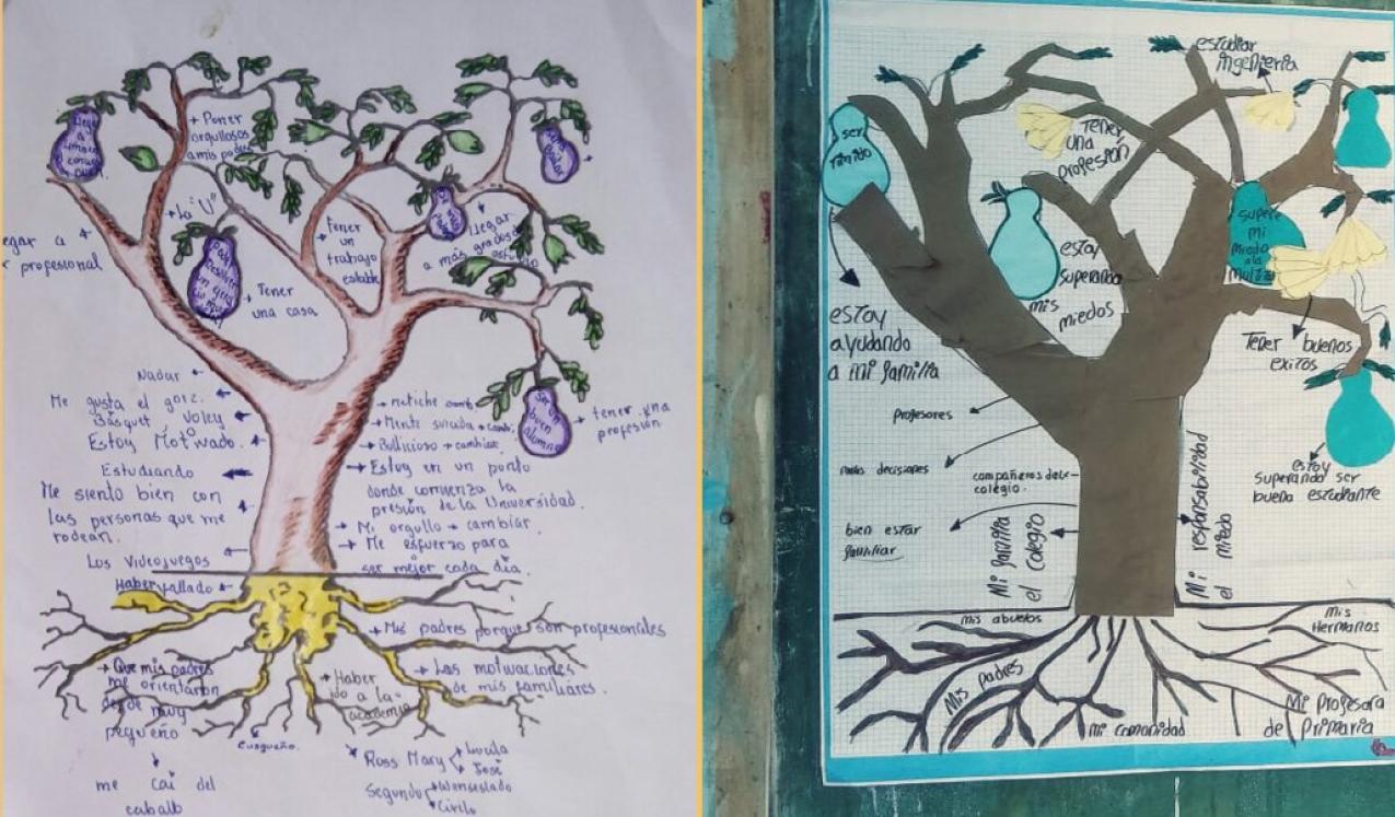 Examples of the ‘Tree of life’ worksheet for students as part of the Visionara research