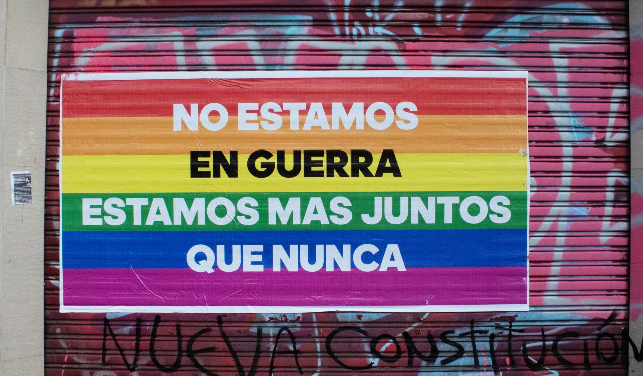 'We are not at war, we are more united than ever' - sign in response to Chile's then President stating the country was at war over gender. © Ignacio Bustamante