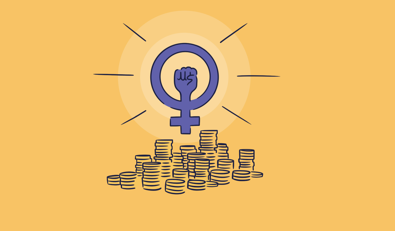 An illustration of cash with the feminist symbol above it © Design by Maia