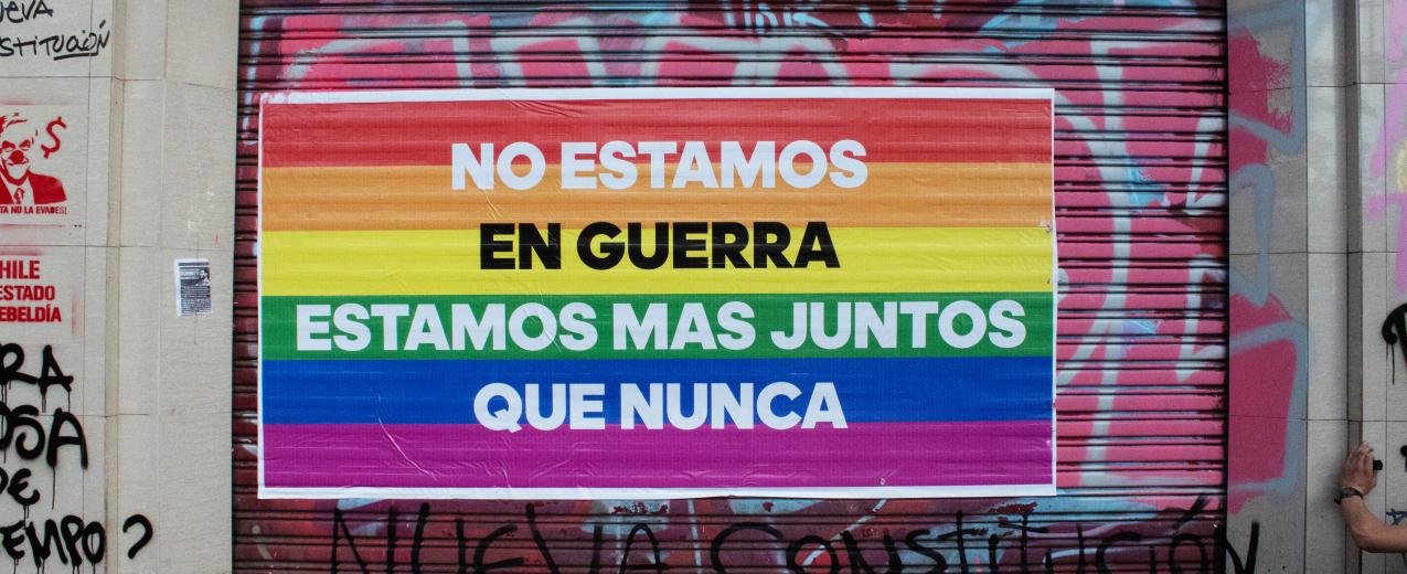 'We are not at war, we are more united than ever' - sign in response to Chile's then President stating the country was at war over gender. © Ignacio Bustamante