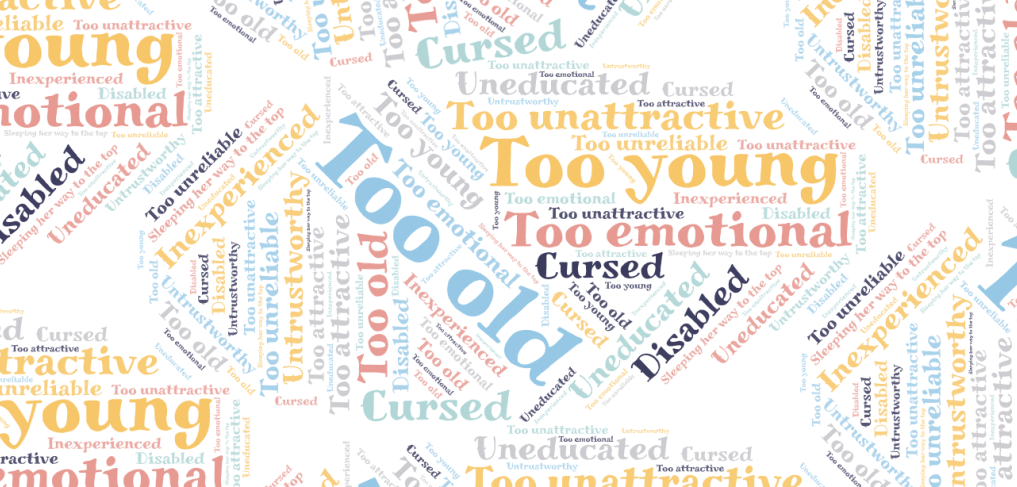 Word cloud of derogatory phrases used to describe female leaders