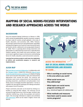A picture of the 'Mapping of Social Norms-Focused Interventions and Research Approaches Across the World' brief
