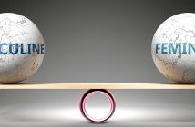 Masculine and feminine in balance - pictured as balanced balls on scale © GoodIdeas/Shutterstock/1589741737