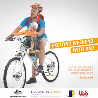 An example of a poster by Investing in Women promoting the role of fathers in child care.