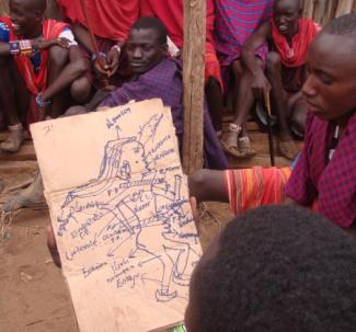 Young Maasai men taking part in a body mapping exercise in Kenya. © Martin Opondo Obwar