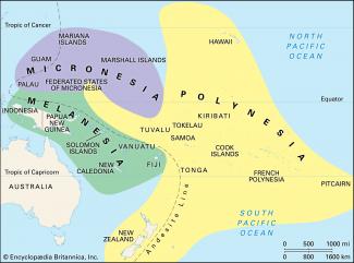 Map showing the Pacific Island Countries ©Encyclopedia Britannica Inc.