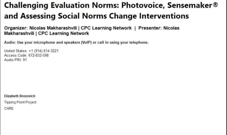 Challenging Evaluation Norms Photovoice, Sensemaker and Assessing Social Norms Change