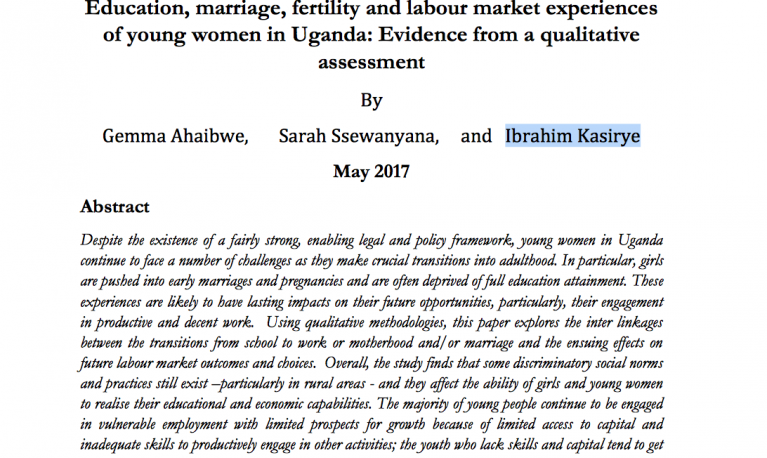 Education, marriage, fertility and labour market experiences of young women in Uganda: Evidence from a qualitative assessment