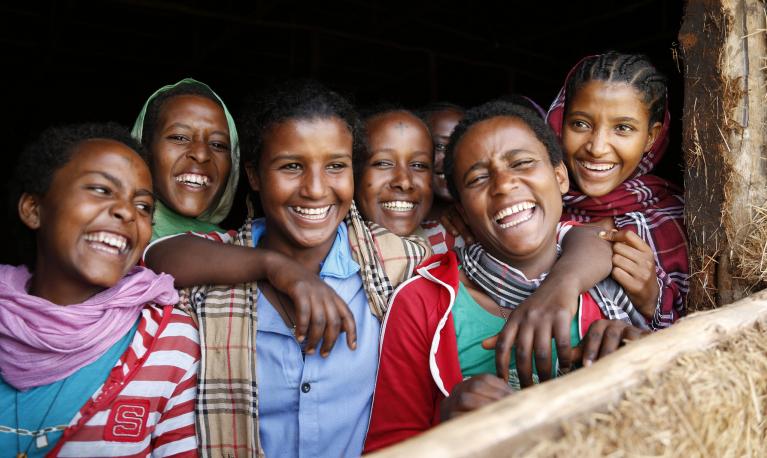 School girls smiling