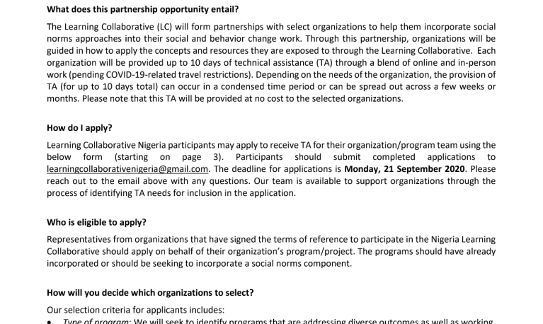 Application for Social Norms Technical Assistance & Partnership Program 