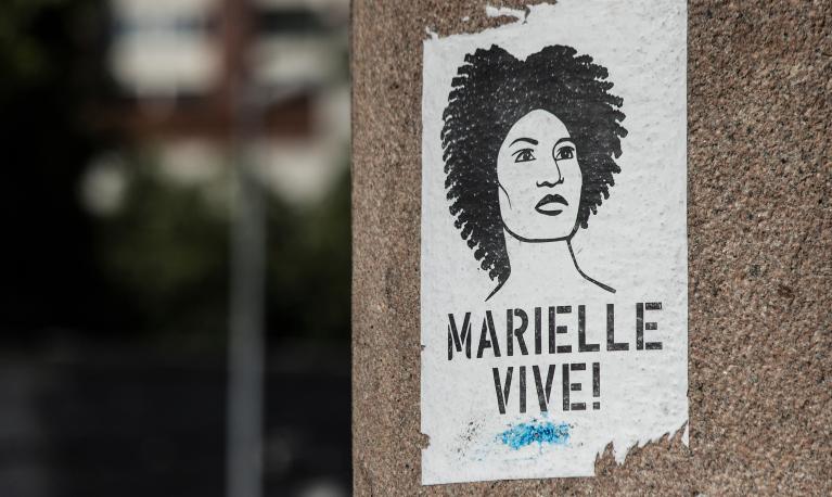 A poster of Brazilian politician, feminist, and human rights activist, Marielle Franco, who was Murdered in Rio de Janeiro in 2018. ©Matheus Obst/Shutterstock