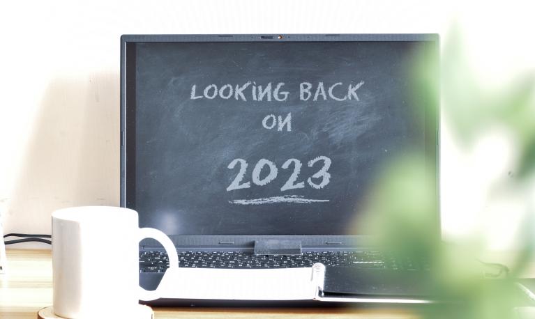 Looking back on 2023 display on computer on desk.. Shutterstock ID: 2379048867/Linaimages