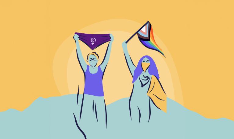 Illustration of LGBTQI+ protesters © Steven Dickie