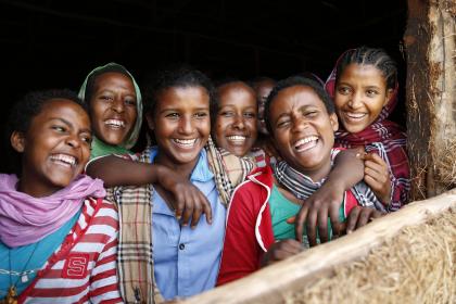 School girls smiling