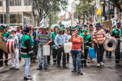 Nohra Padilla, leader of the Asociación de Recicladores de Bogotá (ARB) leads a contingent of waste pickers as they demonstrate against city policies and programmes affecting waste pickers. © Juan Arredondo/Getty Images/Images of Empowerment