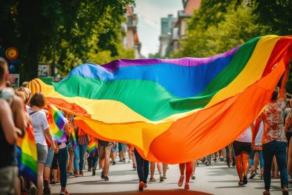 Rainbow flag at a Pride event © Adobe Stock