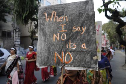 Women with a banner emphasising the importance of ‘No’ as the basis for women's consent during a rally in Kolkata to remember the life of a gang rape victim from New Delhi, India. 16 December 2014.  © arindambanerjee | Shutterstock.com