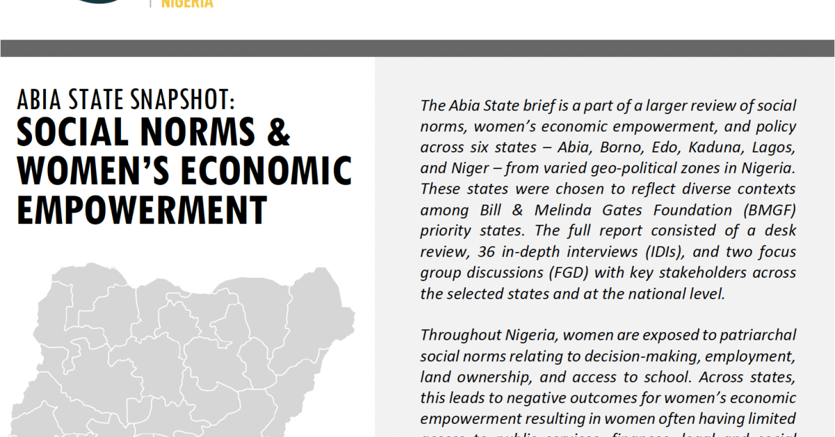Abia State snapshot: social norms and women's economic empowerment in ...