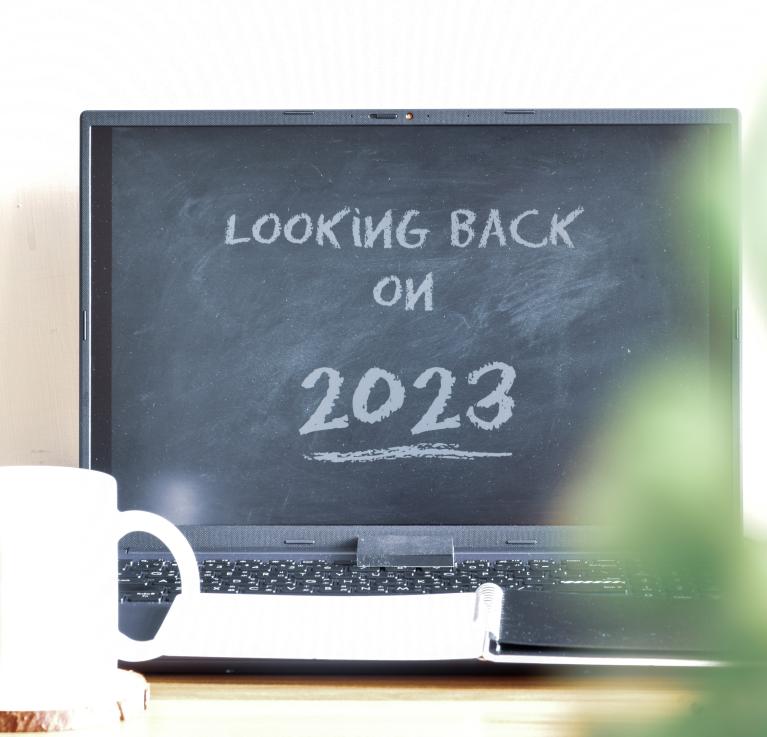 Looking back on 2023 display on computer on desk.. Shutterstock ID: 2379048867/Linaimages