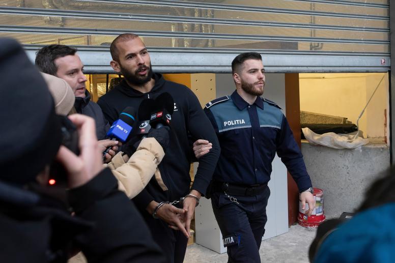 Andrew Tate in policy custody in Bucharest, Romania. © LCV/ Shutterstock ID: 2254142455