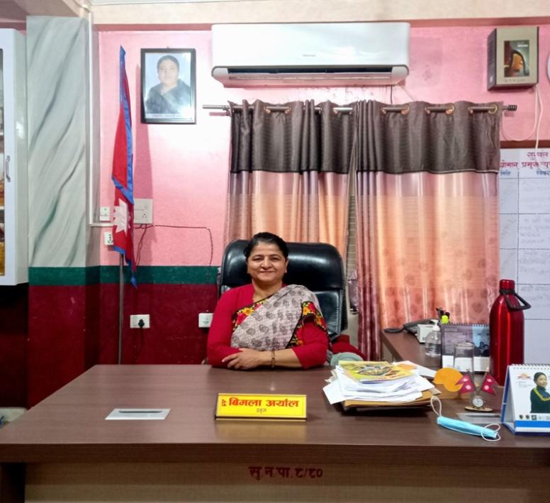 Bimala Ghimire, elected Mayor of Sunwal Municipality, in her office in Parasi district. © NIPoRe